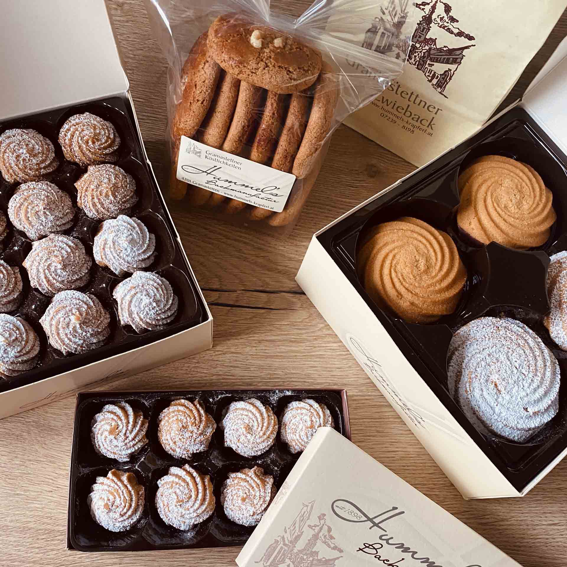 Hummels Genießerbox mit Gramastettner Krapferl, Zwieback und Nusslebkuchen